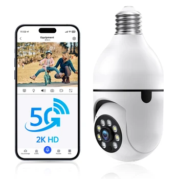 Bulb Security Cameras3 MP Outdoor Wireless WiFi Camera Color Night Vision 5GHz, 360 Degree, E27 Light Socket Screw In Security 1