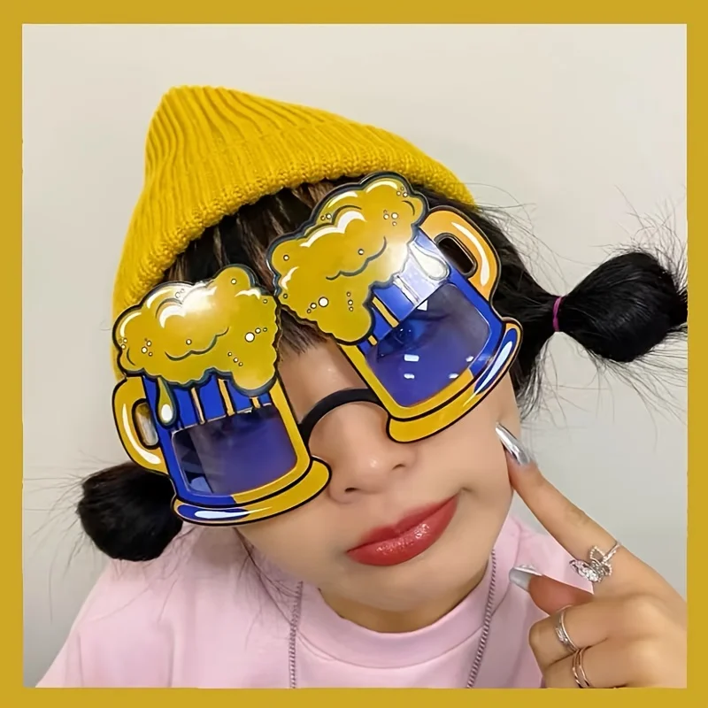 Novelty Party Glasses Bavarian Beer Festival Themed Costume Eyewear Blue Beer Mug Design  Plastic Photo Festive Decorations