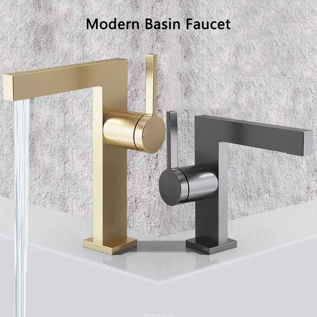 ก๊อกน้ำทองเหลืองซิงค์ห้องน้ำผิวด้านที่ทันสมัยใหม่ก๊อกน้ำอ่างล้างหน้าสีทองขัดเงาก๊อกน้ำผสมน้ำร้อนและเย็น ก๊อกน้ำอ่างล้างจานแบบหลุมเดียว 1