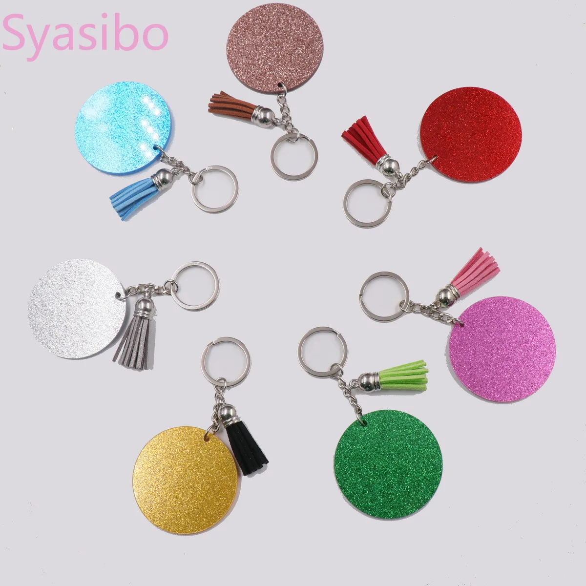 (1piece) KH1076-50mm Blank Acrylic Keychain With Tassel Custom Monogram Circle Round Glitter Acrylic Keychain
