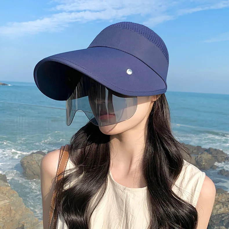 Gran oferta de sombrero de verano para mujer, con gafas de sol, de 13 cm, de ala grande, transpirable, para exteriores, con parte superior vacía, con cinta mágica ajustable, para viajes y playa_voghion.com