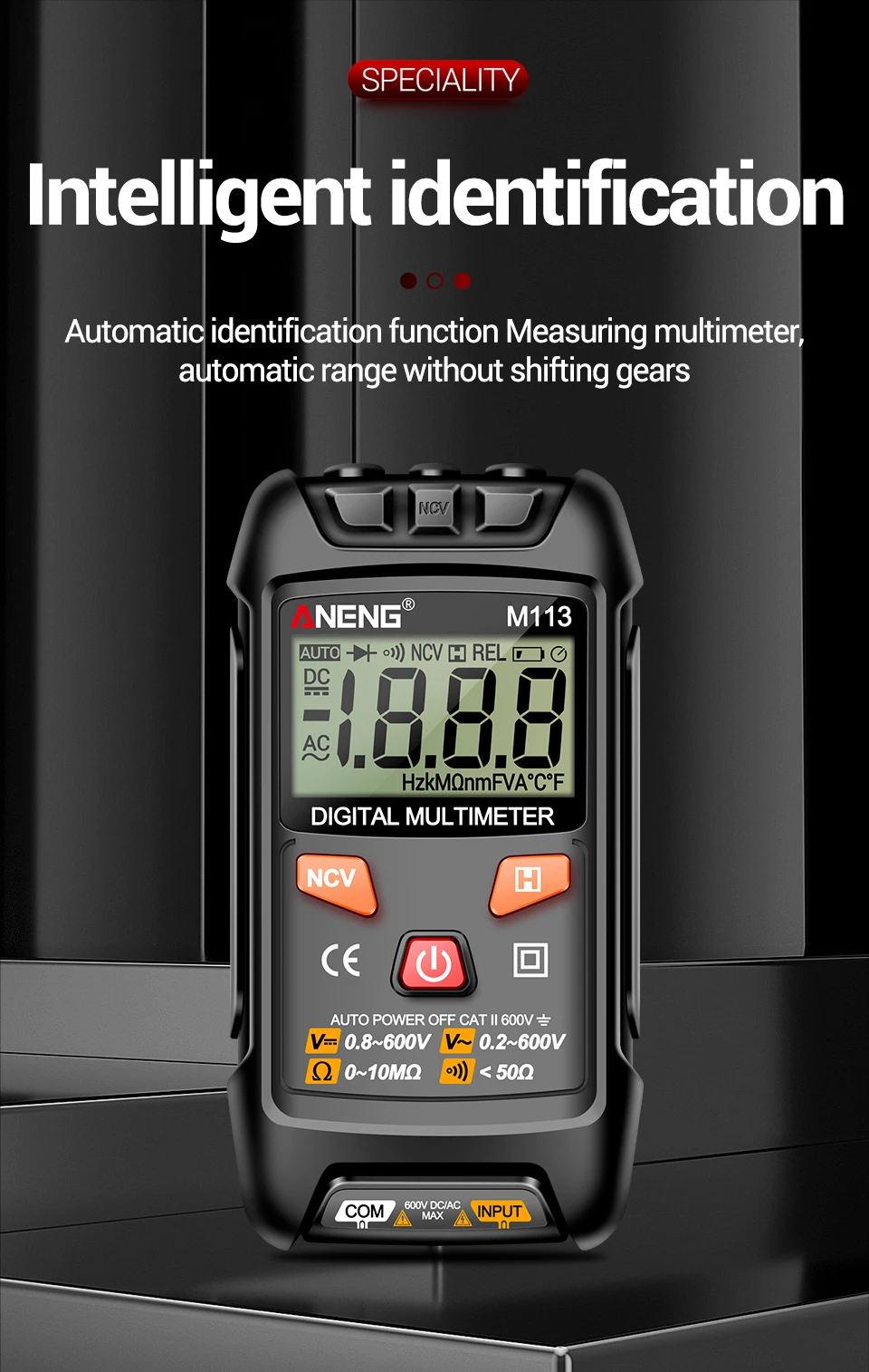 Description Picture 3 of itemANENG M113 Mini Digital Multimeter AC/DC Voltage Meter 1999 Counts Multimetro Ohm NCV Electricity Tools Measuring Instruments