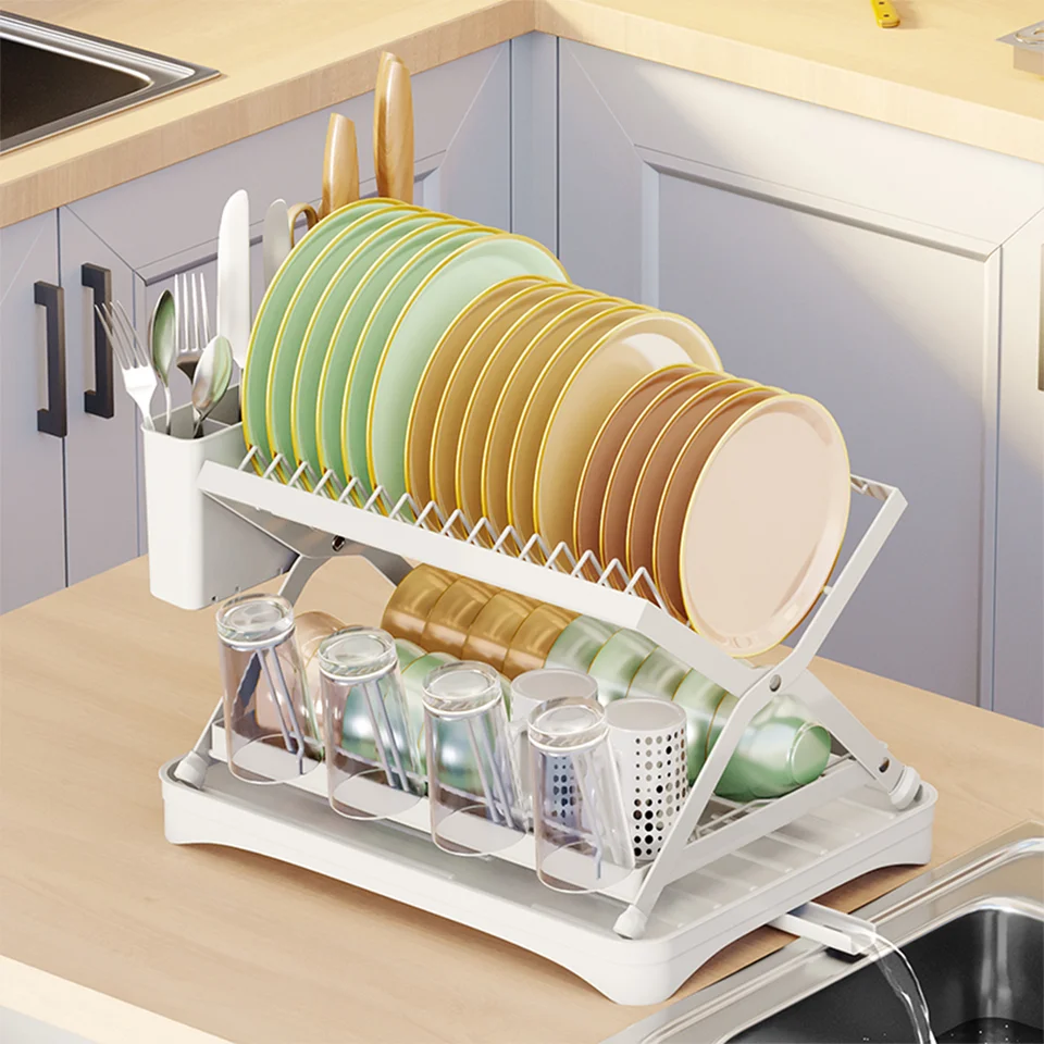 Collapsible 2-Tier Kitchen Dish Drainer Rack
