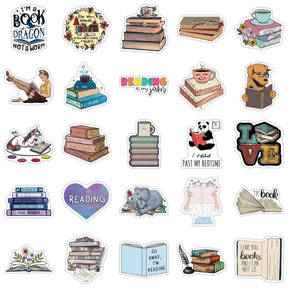 50pcs Vintage Reading Book Stickers For Notebooks Scrapbook Laptop  Stationery Cute Sticker Scrapbooking Material Craft Supplies