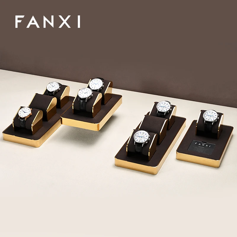 Coffee colored microfiber metal high-end watch display rack, watch cabinet, window display, watch display props