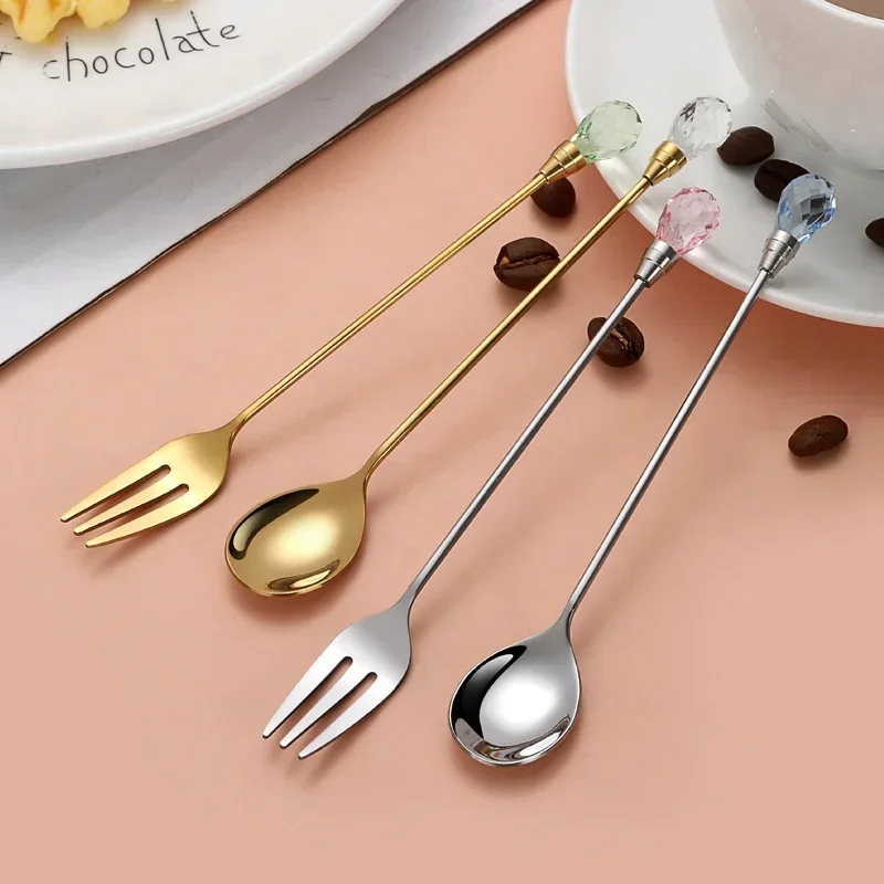 Coffee Spoon and Fork Set for Desserts Ice Cream Cake Fruit