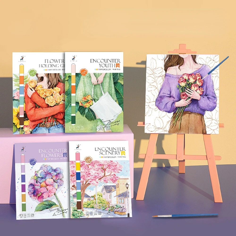 

Portable Children Watercolor Painting Book 4 Sheets Gouache Graffiti Picture Coloring Books Water Drawing Toys Kids Xmas Gifts