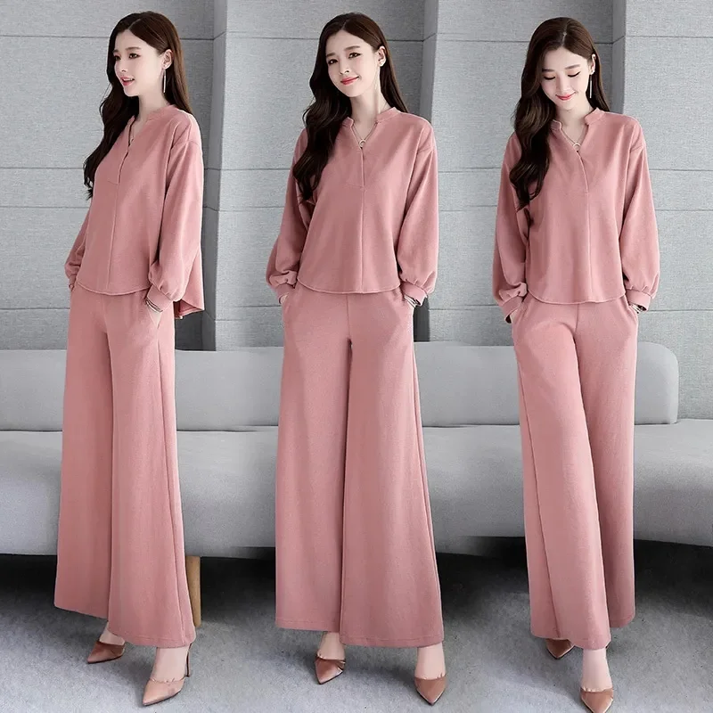 2023 New Spring Autumn Fashion Wide Leg Trouser Set Women's Fashion Temperament Feminine Fashionable Slim Two Piece Set Fashion