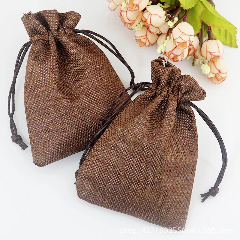 Hot 50 Pcs/Lot 7*9cm Khaki Color Natural Burlap Linen Jewelry Travel Storage Pouch Mini Candy Jute Packing Bags for Gift Bag