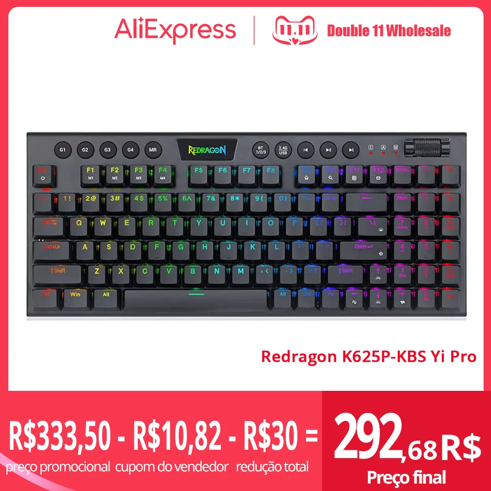 Redragon K625P KBS yi pro bluetooth teclado sem fio, usb 2.4g wired rgb ...