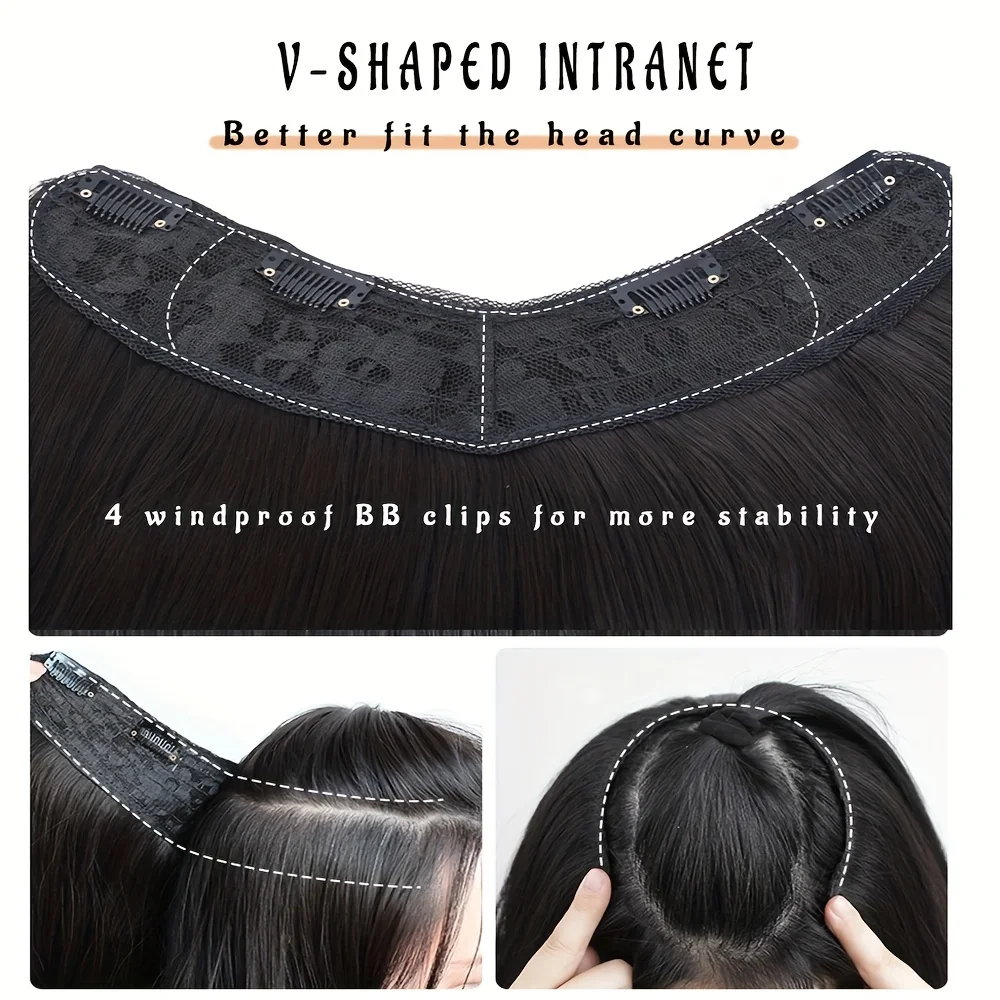 Synthetic Long Straight Hair Extensions 22 Inch Clip In Hair Extension V Shape Heat Resistant Hairpieces Hair Clips Hair Accesso