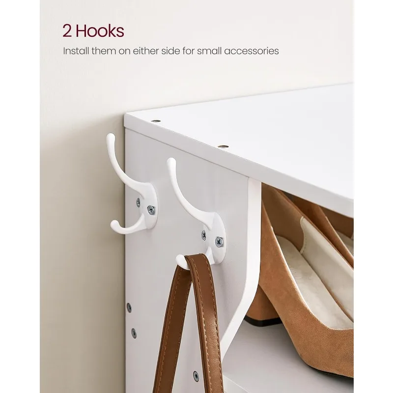 7 Tier Vertical Shoe Rack, Narrow Shoe Storage Organizer with Hooks, Slim Wooden Corner Tower Rack, Robust and Durable