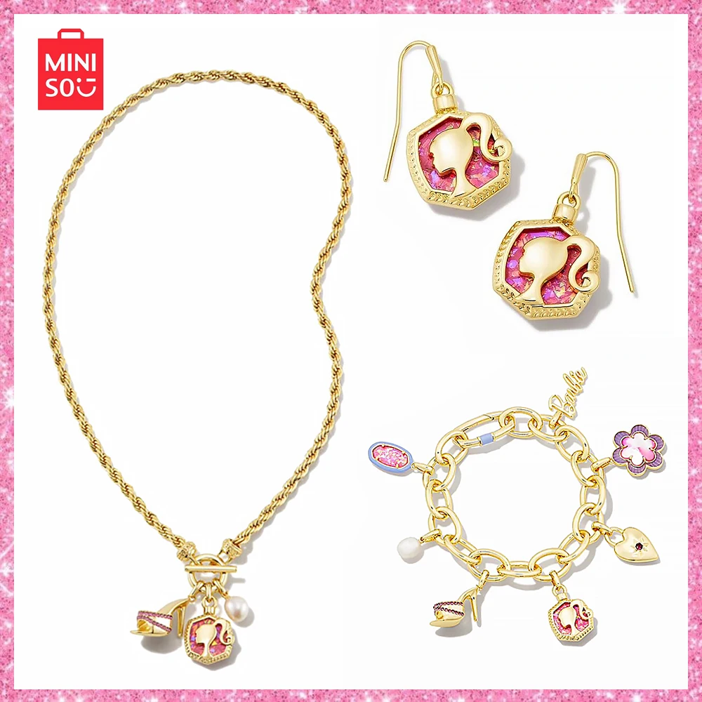 

2023 Miniso New Barbie Cartoon Y2K Girl Letters with Diamonds Bracelet Necklace Combination Accessories Girls Christmas Gift