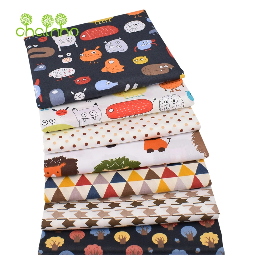 Chainho,Printed Twill Weave Cotton Fabric,DIY Sewing Quilting Material,Patchwork Cloth,7 Designs Cartoon Series,2 Sizes,15C261