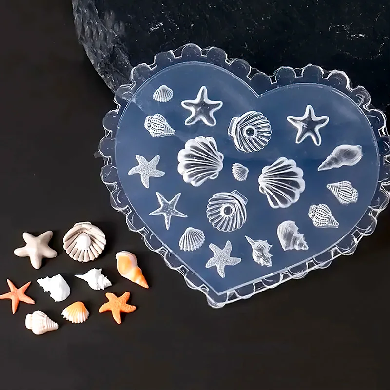 3D 실리콘 DIY 여름 네일 몰드 템플릿 조각 스텐실 도구 바다 조개 불가사리 해파리 매니큐어 디자인 네일 아트 장식