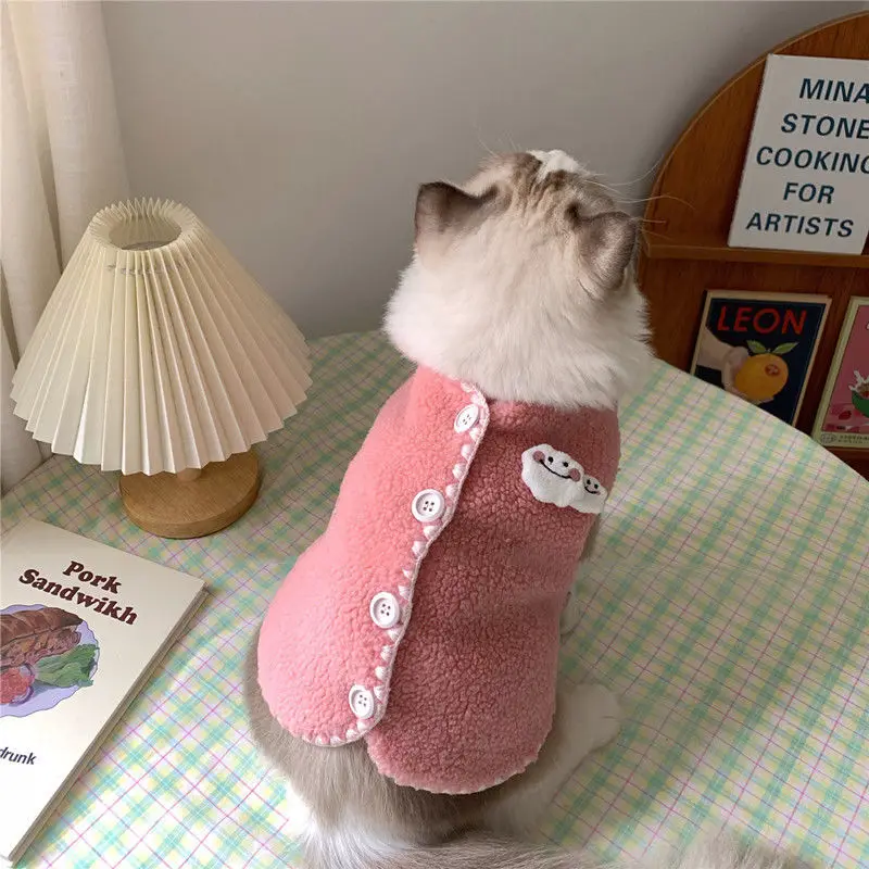 

Cute Pink Pet Dog Cat Vest Vest Winter Warm Plus Velvet Puppet Puppy Dog Clothes Small and Medium-sized Dog Thick Coat Sweater