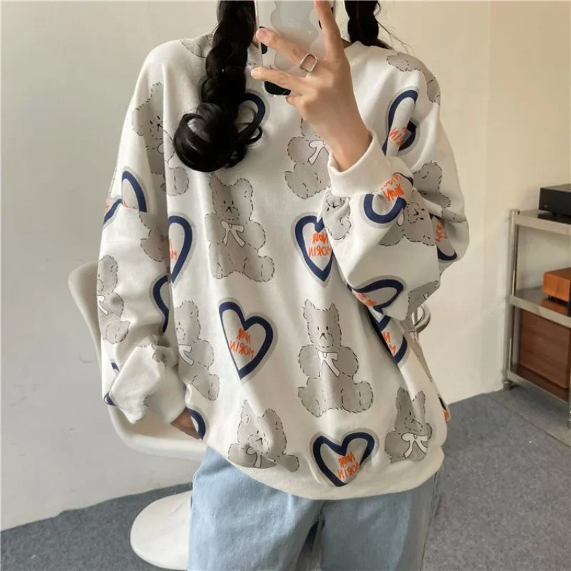 Kawaii Beer Print Vrouwen Trui Lange Mouwen Herfst Hoodie Sweetheart Oversized Ronde Hals Patroon Pullover Streetwear korean