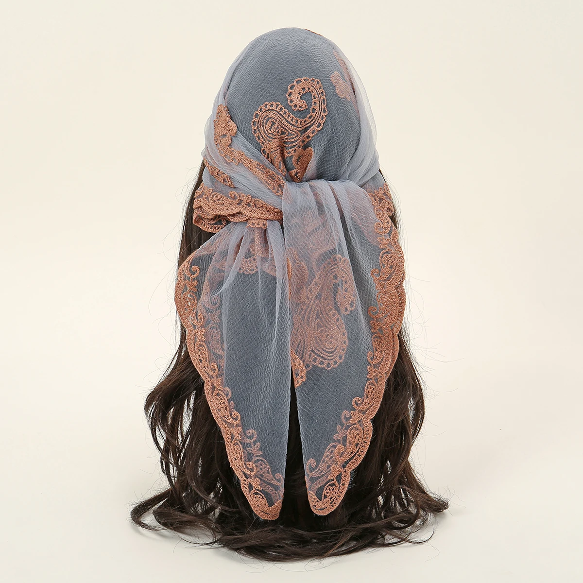 Elegant Lace Paisley Embroidered Silk Scarf and Shawl