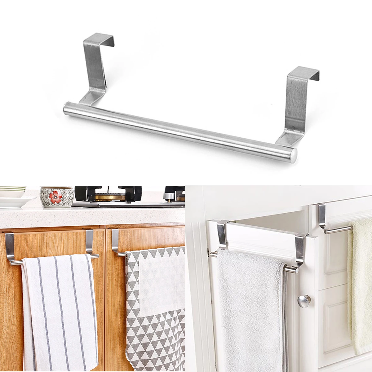 Over the Door Tea Towel Holder Short 23.7CM Hanging Stainless Steel Single Rod Cabinet Door Hanger Cabinet Hook Rail creative wall hanger nordic wall hanger door porch key decorative keyboard hook over the door over the door hooks for hanging