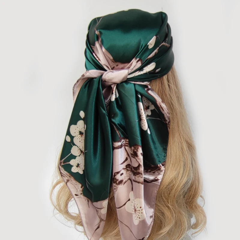 90*90CM Kerchief Fashion Print Satin Silk Scarves Popular Colour Square Shawls Luxury Sunscreen New Headcloth foulard muffler 3
