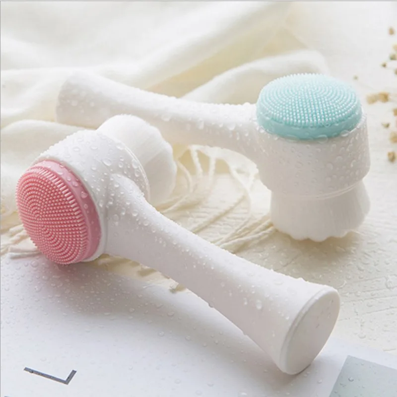 3D Bilateral Silicone Facial Cleanser Manual Massage Facial Brush Soft Bristles Silicone Double Sided Face Brush