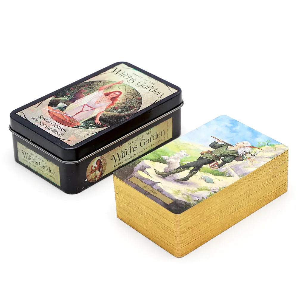 High Quality Tarot of The Witch's Garden Tarot in A Tin Metal Box Gold-plated Edge Tarot Cards for Divination Board Games 6