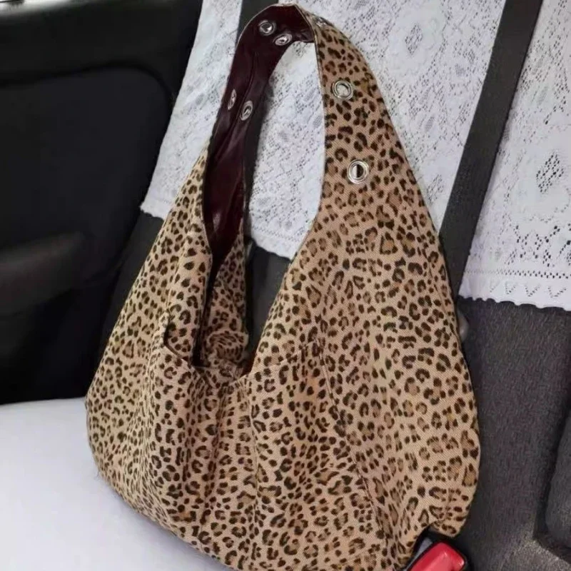 2025 Leopard Spice Girl Double-Sided Oulder Bag Cool and Sweet Commuter Tote Women's Versatile Large Bag Retro Chic Handbag 4