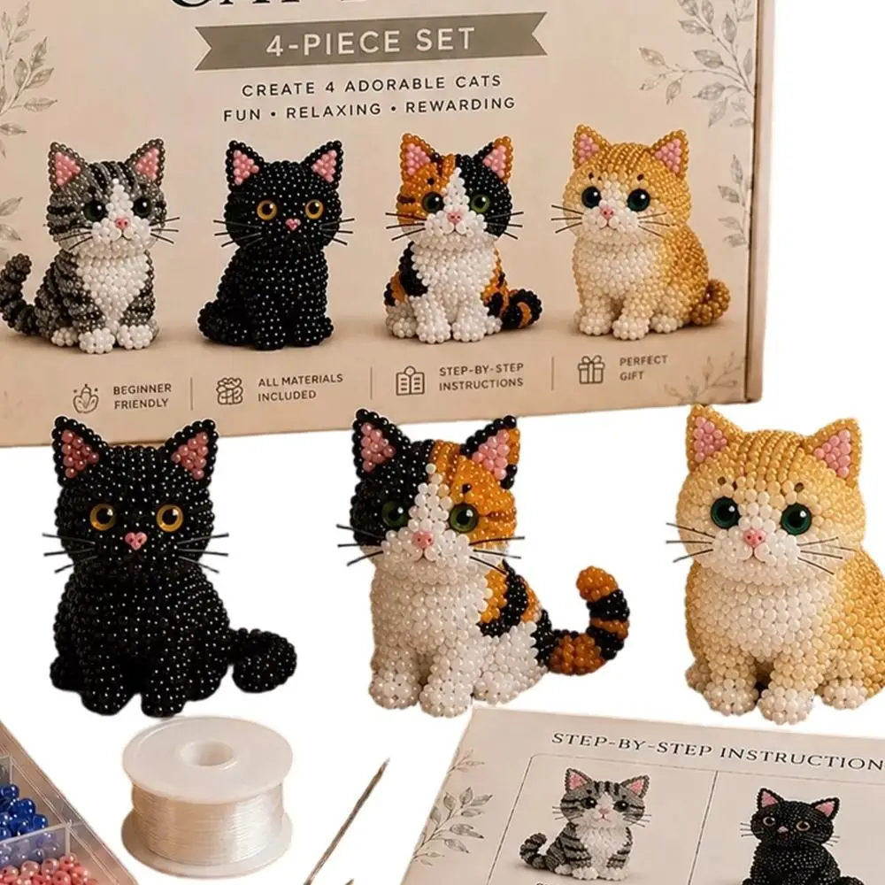 Kit Fai-da-Te per Ricamo con Perline a Tema Animale, Set Artistico Miniatura con Perline Colorate, Kit Creativo Gatto - immagine 2