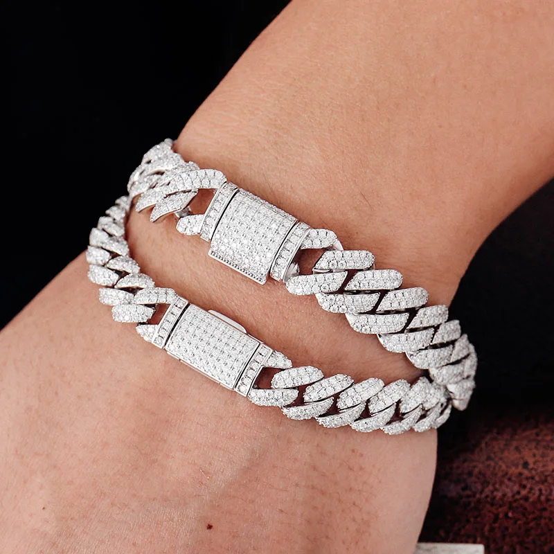 

10mm Iced Out Moissanite Cuban Bracelet Hip Hop Men Jewelry 925 Silver Mosan Diamond Link Chain Bracelets Bangle Passes Tester