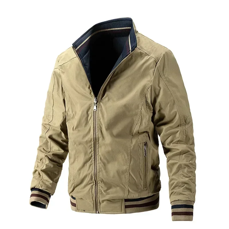 

Куртка мужская двухсторонняя однотонная, Повседневная тонкая вареная, с воротником-стойкой, пальто, одежда для мужчин, весна-осень