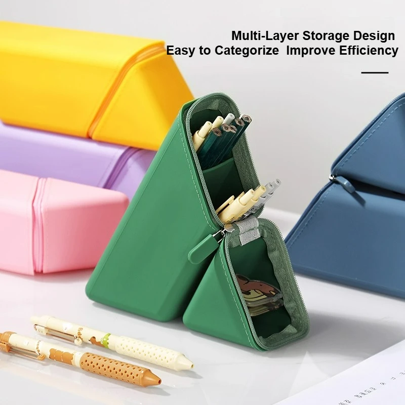 Versatile Silicone Pencil Case with Large Capacity and Stand-Up Design