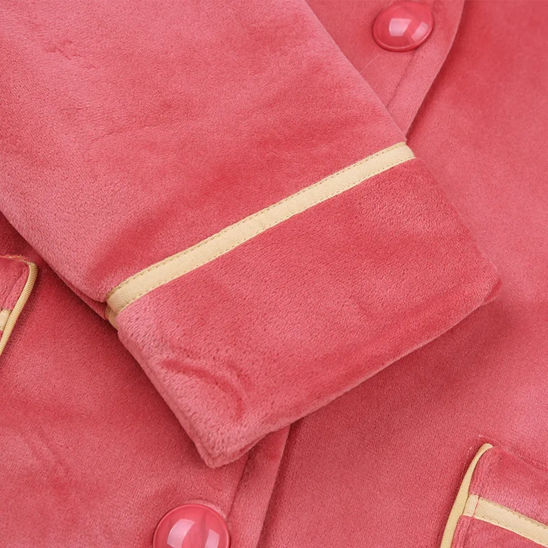 2pcs Fashion Winter Women Thicken Warm Soft Pajamas Sets Pink Red Long Sleeve Home Suit Sleepwear Long Velvet Thicken Pyjamas