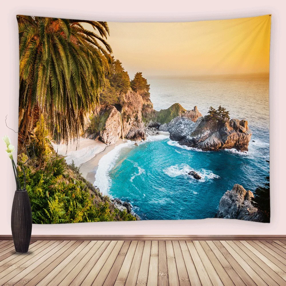 

Ocean Island Tapestry Wall Hanging Art Exotic Nature Beach Palm Trees Sunrise Landscape Tapestries for Bedroom Living Room Dorm