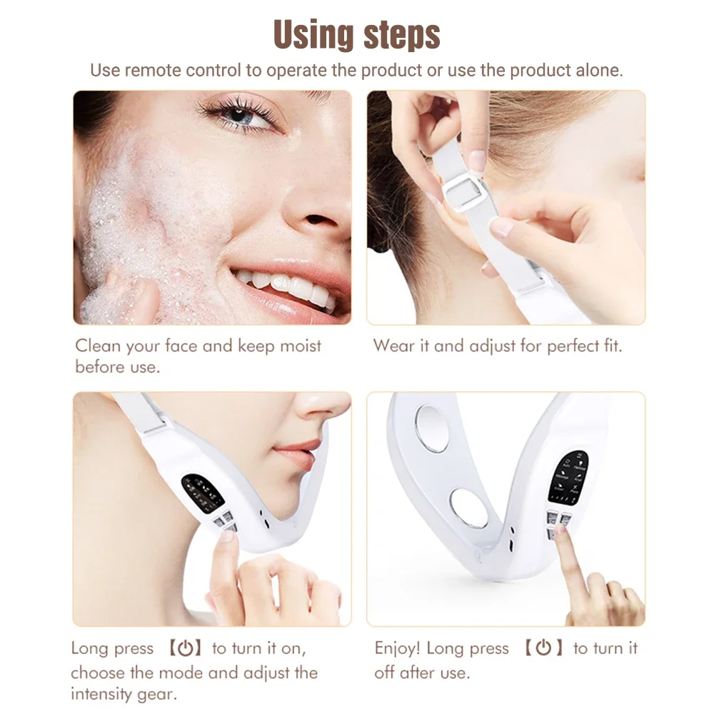 Facial Massager Electric Face Slimming Device Double Chin V Shape Lift Belt Hot Compress Face Vibrate Slimming Massager With Remote Control