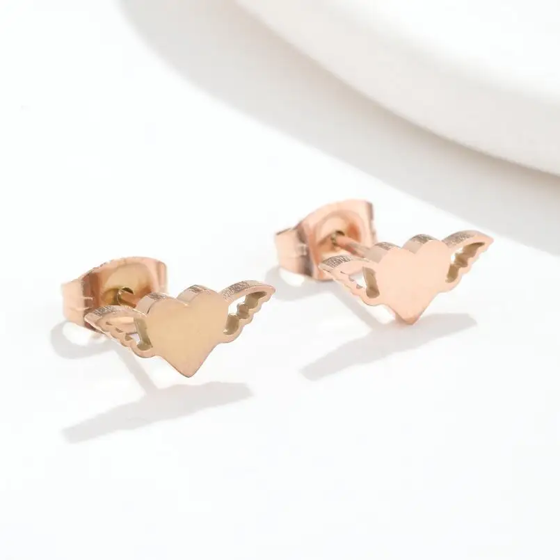 Herz Engel Flügel Einfache Stud Ohrring Für Frauen Piercing Ohr Chirurgenstahl Ohrring Gesicht Valentinstag Geschenk Aretes De Mujer – Detail 3