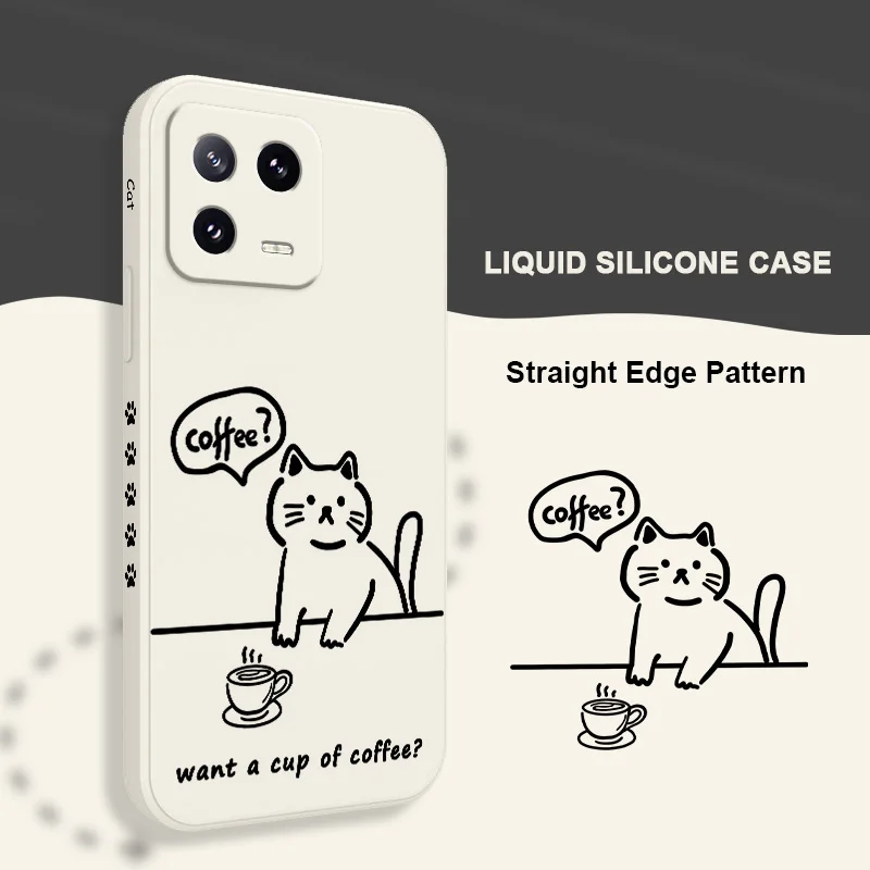 Chic Coffee Cat Liquid Silicone Phone Case Cover