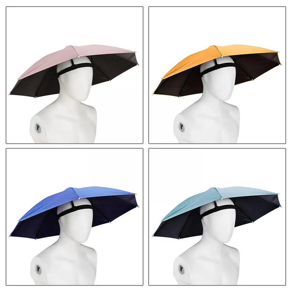 Outdoor Portable Umbrella Hat Sunscreen Waterproof Hats Beach Universal Fishing Hats Camping Foldable Sun Headwear Umbrella V8R0