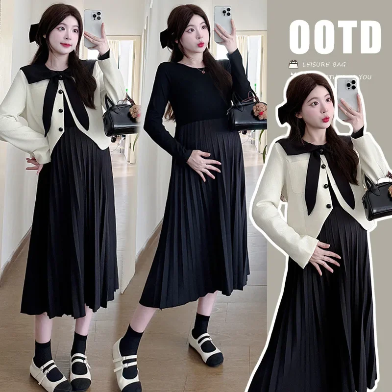 Spring Autumn Maternity Dress 2-Piece Set French Style