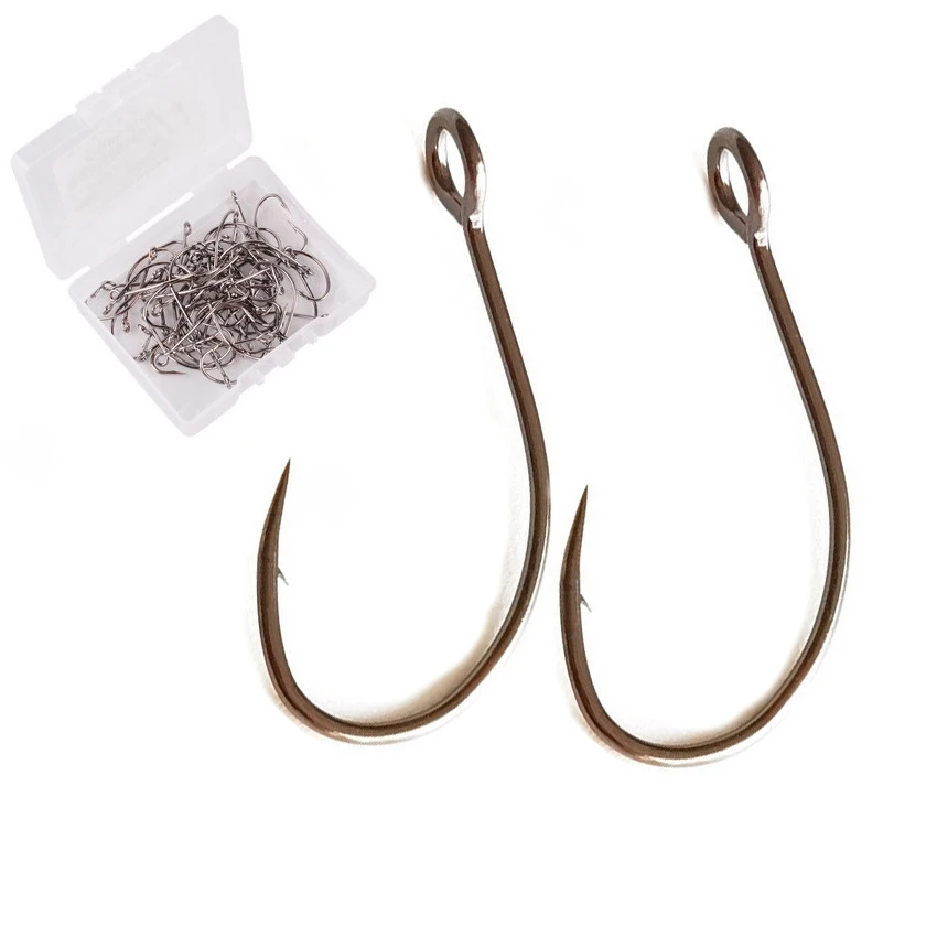 

50pcs/box Big Eye Fishing Hooks For Fishing Lure Spinnerbait Hooks Barbed Round Bent Joint Hook Single Crank Fishhook