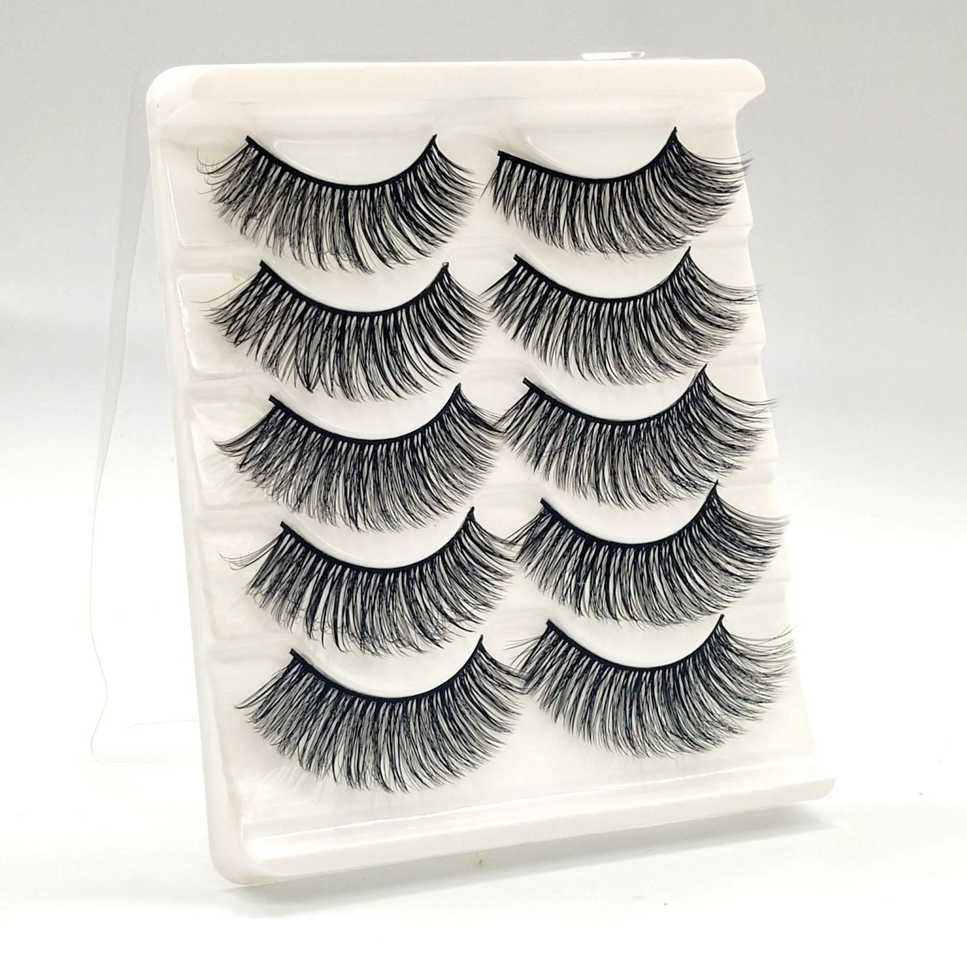 

5 pairs of thick and dense fiber long false eyelashes 3D three-dimensional multi-layer curled eyelash extension makeup tool