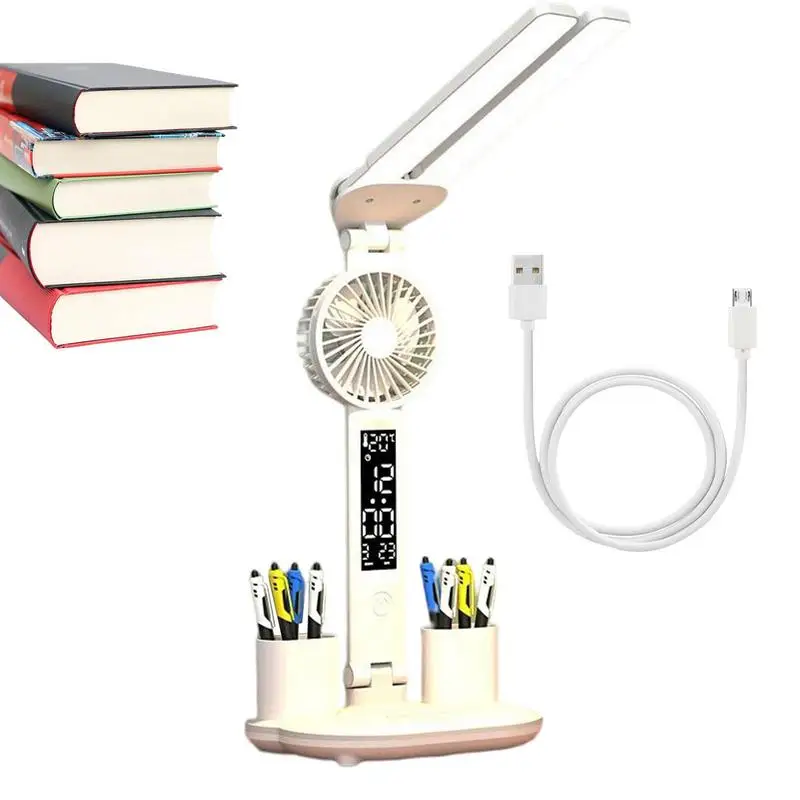 Table Light With Fan Plug In Lighting Table Lamp With Pen Holder Long Battery Life Book Reading Light Study Room Accessoriesfor