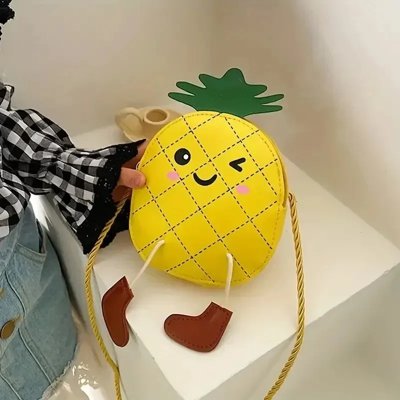 Kids Pineapple Shape Cartoon Mini Versatile Shoulder Bag Cute Zipper Stylish Novelty Bag Kawaii Trendy Girls Boys Crossbody Bag