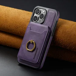 Versatile 2-in-1 Detachable Leather Card Slot Wallet Case with Ring Holder and Magnetic Vertical Cover for iPhone 14 (PURPLE)