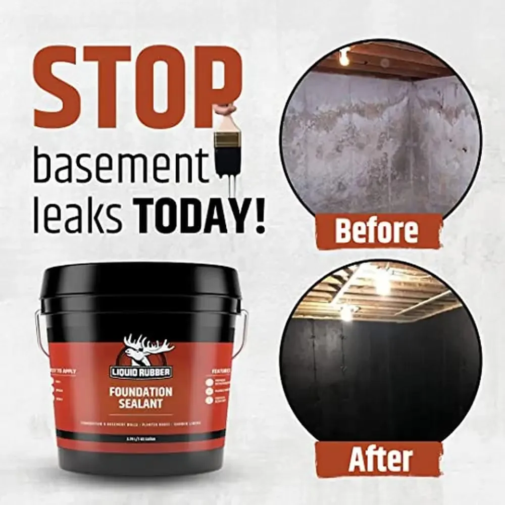 Waterproof Black Sealant Foundations Basements and More Flexible & Easy Application Environmentally Friendly 5 Gallon Size