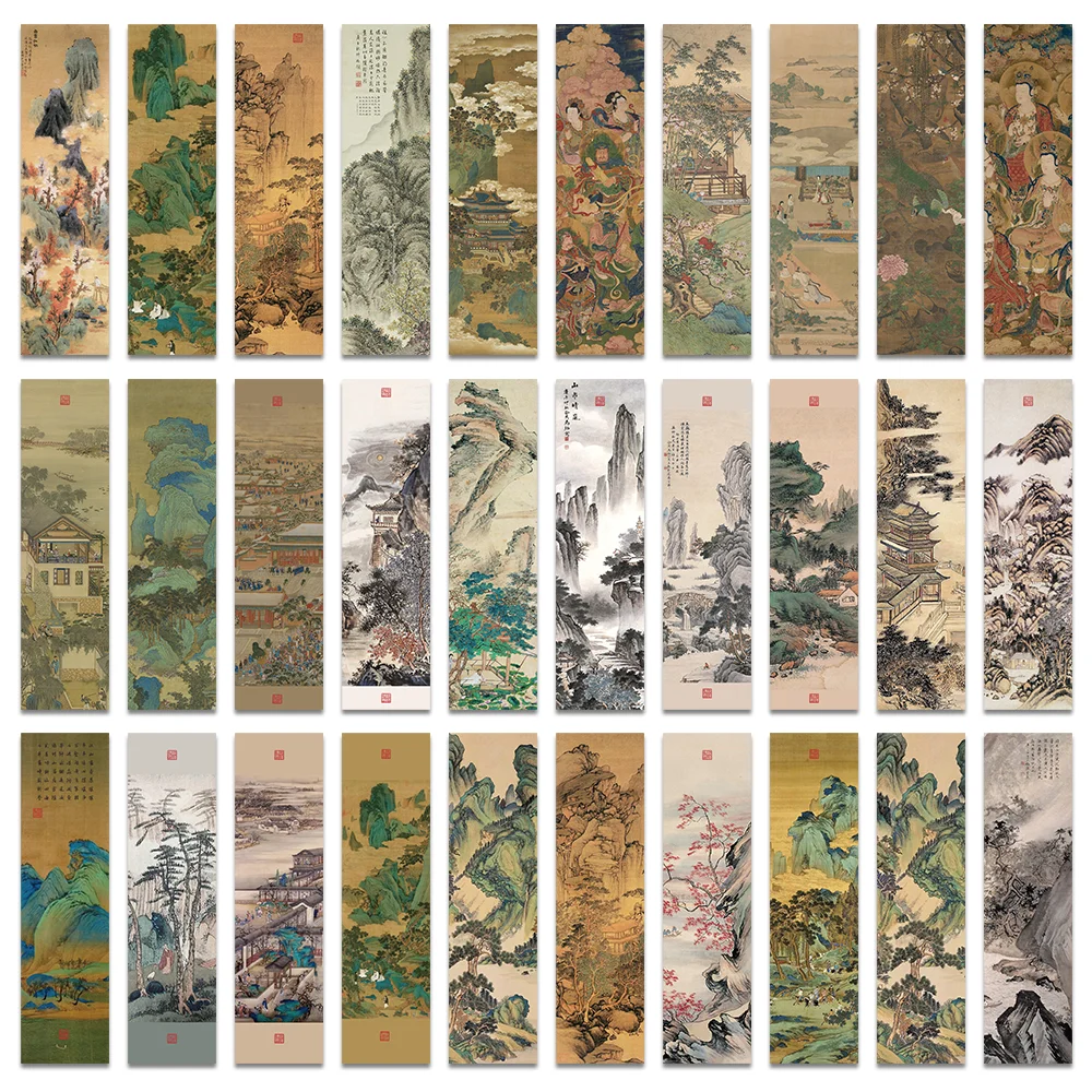 30-Piece Set of Classical Chinese Ink Painting Bookmarks
