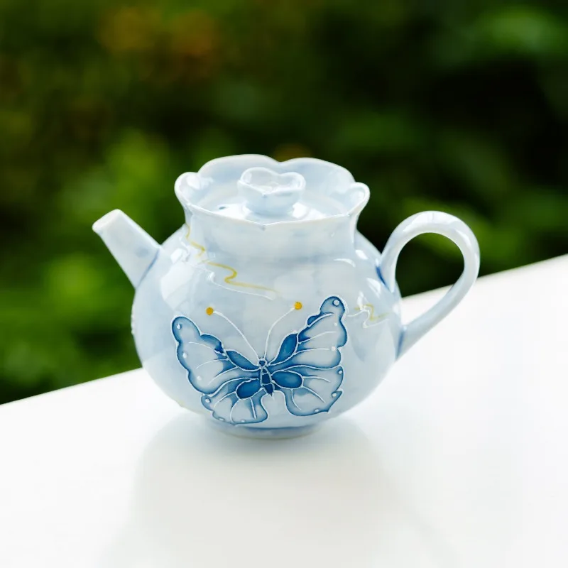 Hand Painted Butterfly Teapot Ceramic Gongfu Tea Set with Infuser Single Serve Traditional Chinese Teaware Gift for Tea Lover