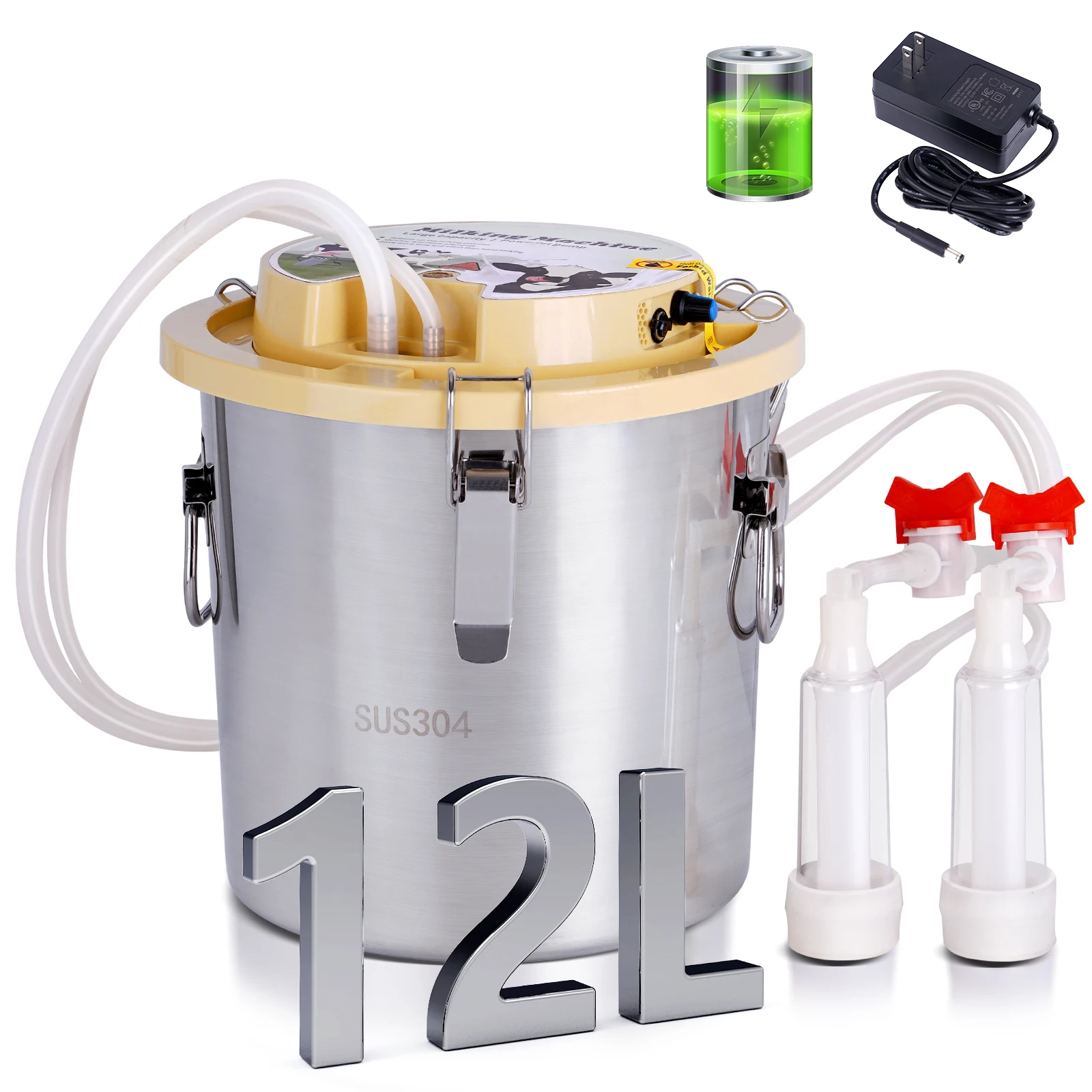 Mungitrice Portatile Elettrica Da 5 Litri Per Mucche Di Capra Di Pecora Piccola Mungitrice Per Vuoto Sottovuoto in Acciaio Inossidabile Attrezzatura Per Mungitura Automatica Per Allevamento,sheep