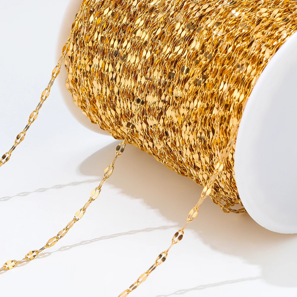 2 Meter 18K Vergoldete Edelstahl Flache Ovale Kabelketten für Mädchen Armband Halskette Zubehör DIY Schmuckherstellung Großhandel – Detail 1