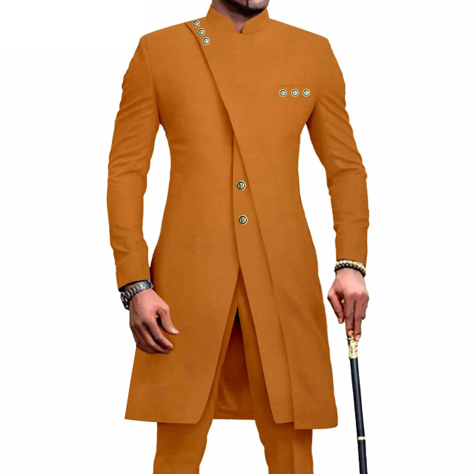 

Новый мужской костюм, двубортный облегающий костюм, юбка и брюки, комплект из 2 предметов, Дашики, наряды с цепочкой, африканская одежда