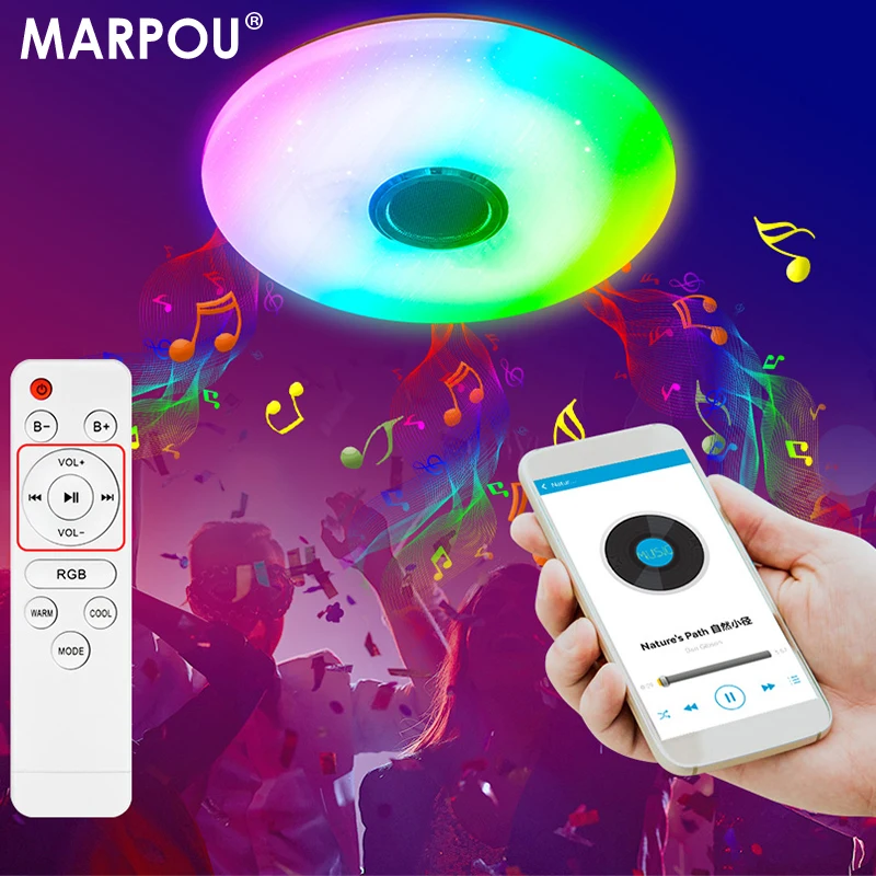 MARPOU RGB Smart Modern Ceiling Light AC 220V Music Remote Application Control Bluetooth Speaker Indoor Decor